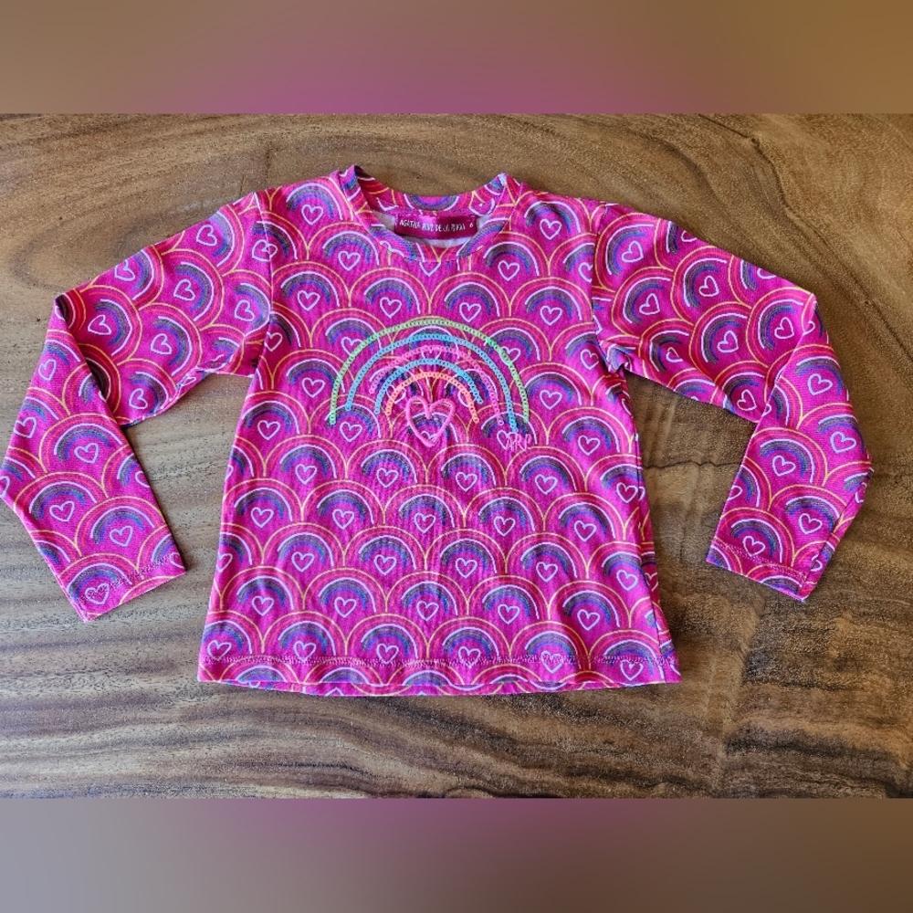 Agatha Ruiz De La Prada Pink Heart Rainbow Long Sleeve Tee Girls Size 6